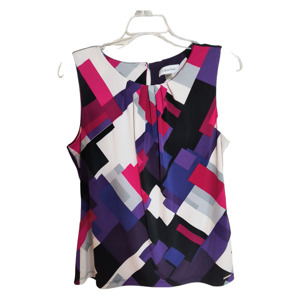 Calvin Klein Sleeveless Blouse Women's Size PL Multicolor Stretch Knit Top